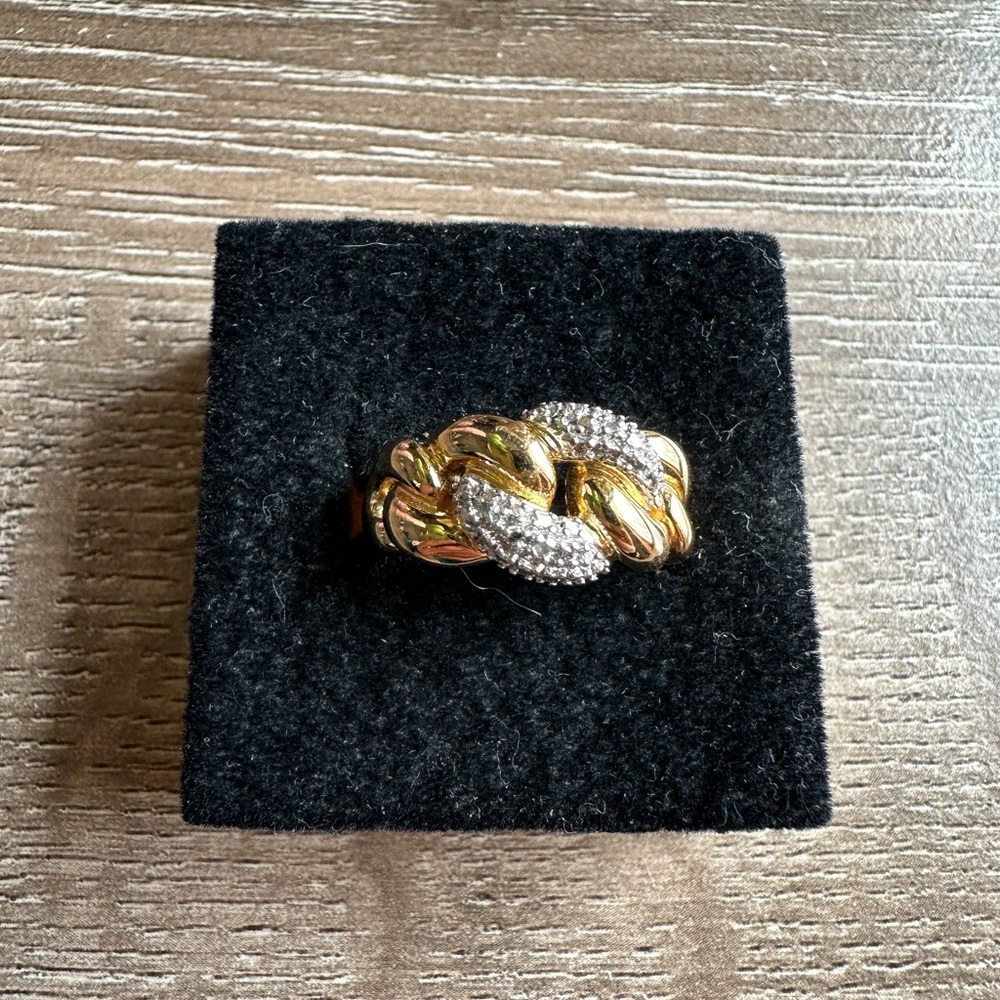 Gold and Silver Two-Tone Pave Knot Ring - Women Jewelry Size 7